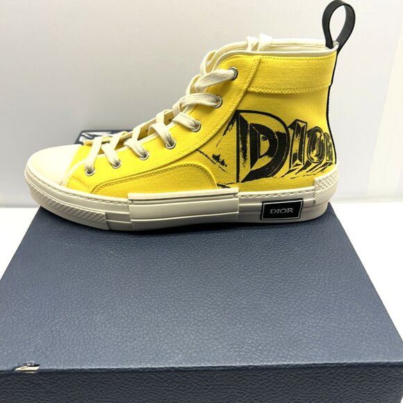 Dior High Top M B23 Lace Up Yellow w Logo Canvas Mens 10 US 43 Eu New in Box - Picture 1 of 13